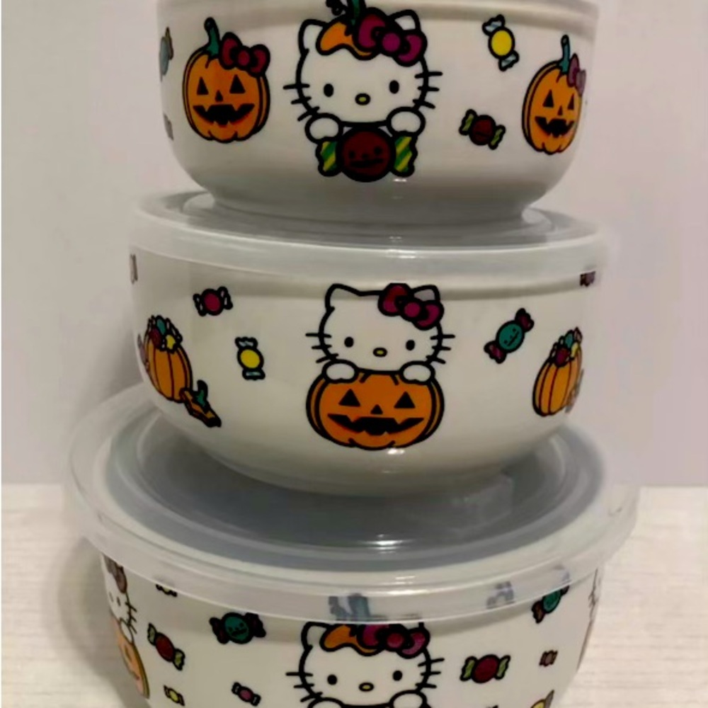 NEW Hello Kitty Halloween Ceramic Food Storage Set, Pumpkins And Candy